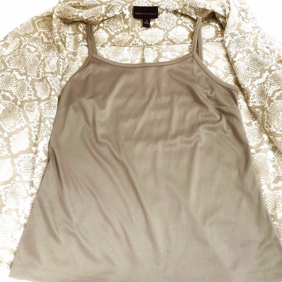 Dana Buchman Taupe,Beige & White Sparkly Snake Print Blouse & Attached Cami, XS - Picture 7 of 12